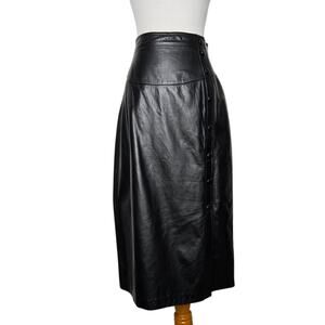 Vintage 90s Wilson's Leather Women Baddie Midi Skirt Snap Front Edgy Black Large